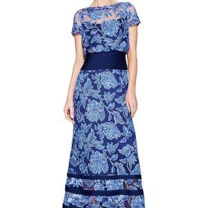 Tadashi Shoji Blue Floral Embroidered Lace Yasmin Gown